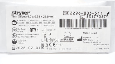 Stryker 2296-003-511 Thin Offset Blade 9.0 x 0.38 x 25.0mm